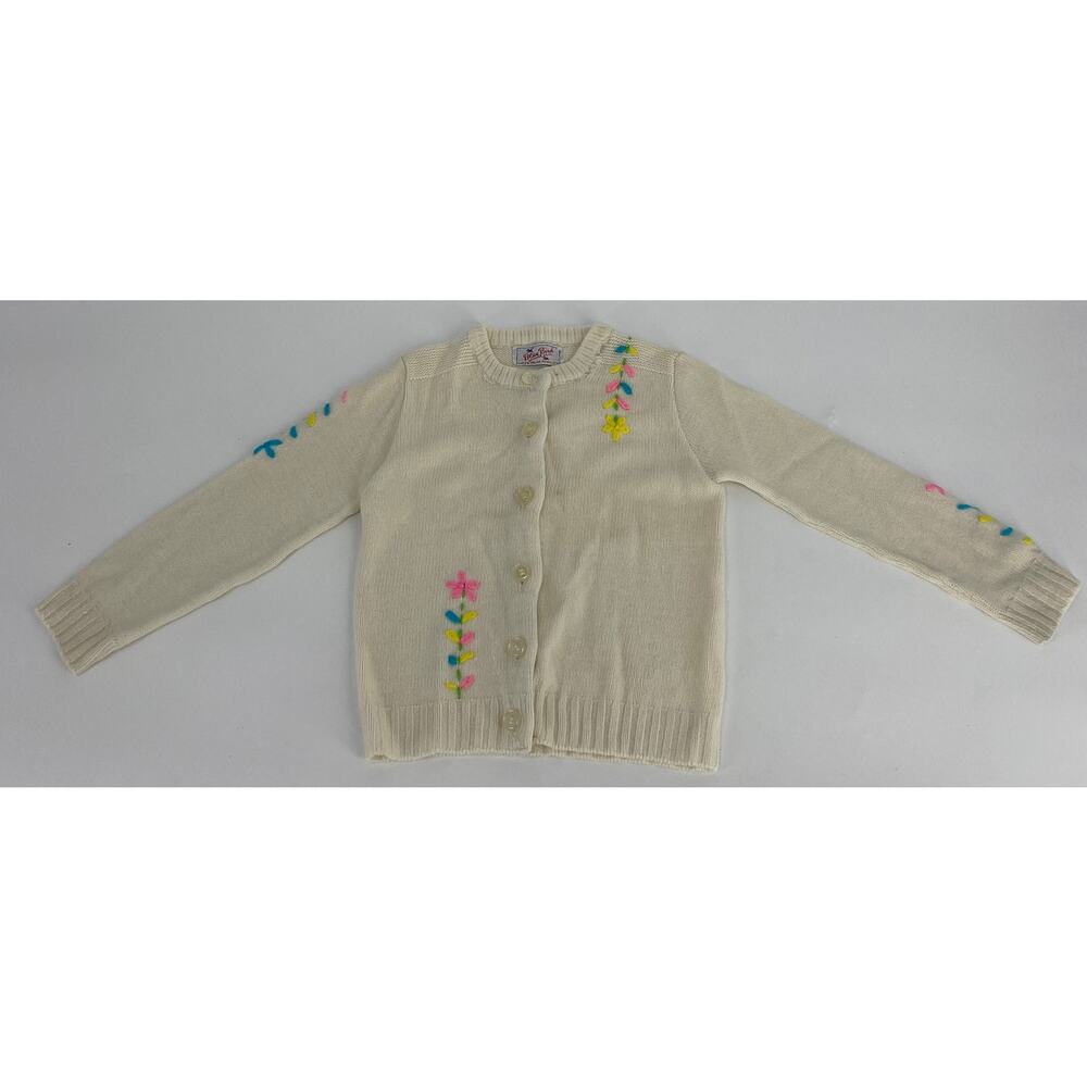VTG 1980 Blue Bird girl sz2-4 sweater Easter and embroidered White Cardigan - Picture 8 of 8